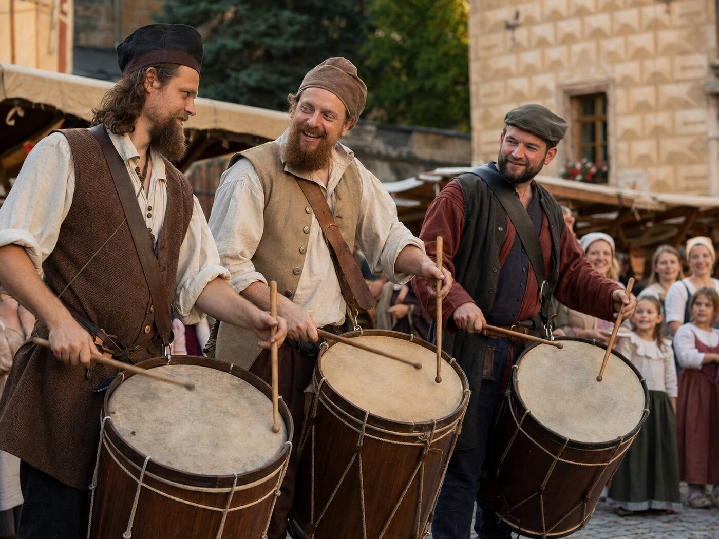 Historičtí bubeníci při vystoupení na slavnosti